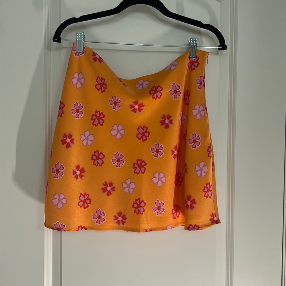 Orange, red, purple floral skirt with lining and side zip size medium